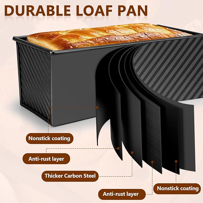 Pullman Loaf Pan with Lid 13x4, 2.2 lb Dough Capacity Bread Loaf Pan, PFTE and PFOA-Free, Healthy Baking for Homemade Sourdough & Sandwich Bread, Nonstick & Easy Clean (Black)