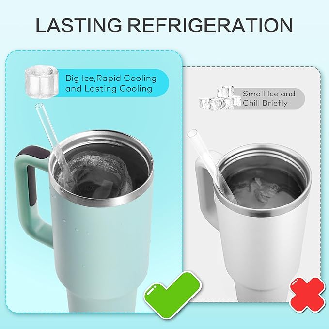 Longzon Easiest Release Ice Cube Tray for Stanley Cup 30-40oz Tumbler/Yeti Cup Ice Mold, Silicone Ice Tray Molds With Lid for Chilling Cocktails, Whiskey, Drinks, Coffee, Easy Release Ice Maker -Blue