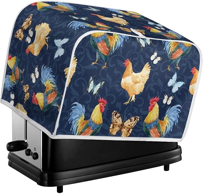 Annejudy Butterfly Rooster 4 Slice Toaster Cover Chicken Print Bread Maker Cover, Dust and Fingerprint Protection, Machine Washable