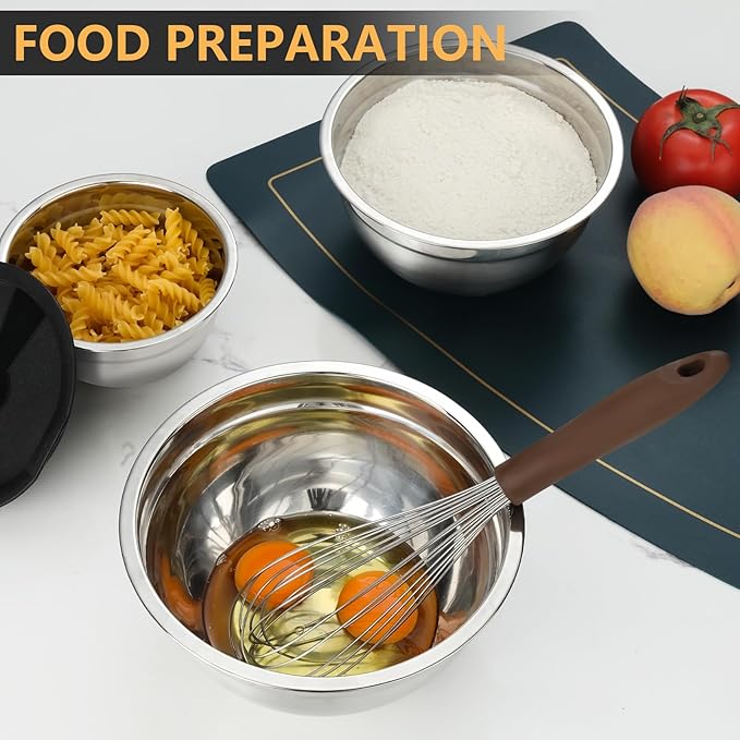 7 Piece Mixing Bowls with Lids Set - Mixing Bowls Stainless Steel Bowls for Kitchen Baking, Size 0.7, 1.1, 1.5, 2.1, 3.5, 4, 4.5QT, Baking Bowl for Food Preparation, Mixing and Serving Foods