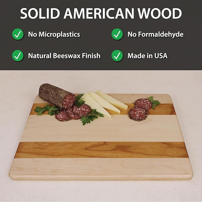 Maple and Cherry Wood Cutting Board - American Made in USA - Unique Kitchen Gifts - Medium 10.5 x 14.5 inch