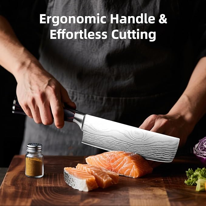 Nakiri Knife - Professional 7" Razor Sharp Meat Cleaver and Vegetable Kitchen Knife, Vegetable Chopping Knife, High Carbon Stainless Steel Blade with Ergonomic Handle