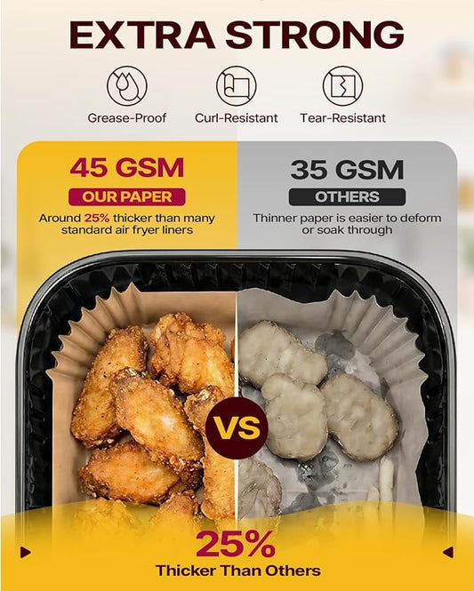 Katbite Air Fryer Liners Disposable - 8.6x5.5'' 130PCS Rectangle Paper Liners, Thick Airfryer Parchment Paper Liners for Dual Air Fryer, DZ201, DZ401, FG551