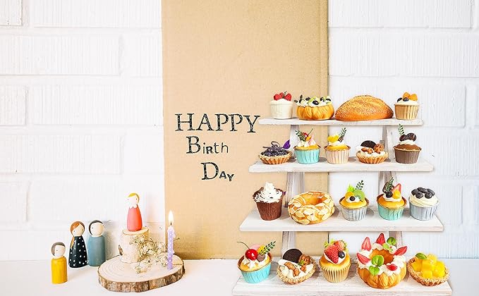 Wooden Cupcake Stand 4 Tier White Cupcake Stand Rustic Wood Cake Stand for 24 Cupcakes Wedding Cupcake Display