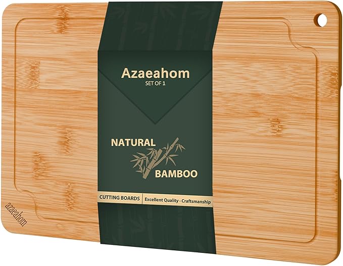 Bamboo Cutting Boards for Kitchen, Large Wood Cutting Board with Juice Grooves & Built-in Handles, Easy Storage & Clean Chopping Board for Meat, Vegetables, Fruit