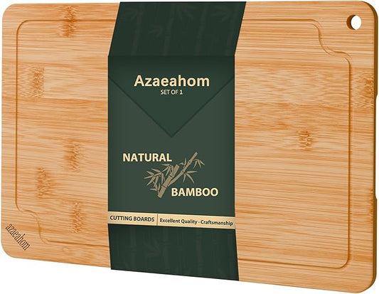 Bamboo Cutting Boards for Kitchen, Large Wood Cutting Board with Juice Grooves & Built-in Handles, Easy Storage & Clean Chopping Board for Meat, Vegetables, Fruit