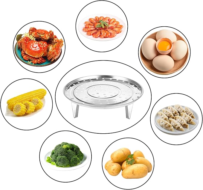 Stainless Steel 8.5 inch Steamer Basket with Removable Stand for Instant Pot Steamer Cooking - Silver 2PCS