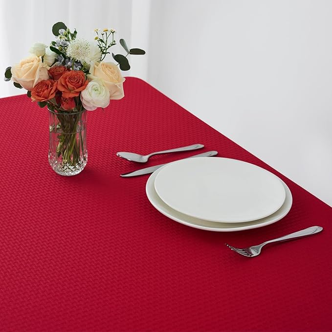 maxmill Christmas Tablecloth Weaved Texture Design Stain Resistant Waterproof Wrinkle Resistant Table Cloth, Decoration for Dining Room Holiday Parties Dinner, Rectangle 70 x 120 Inch, Red