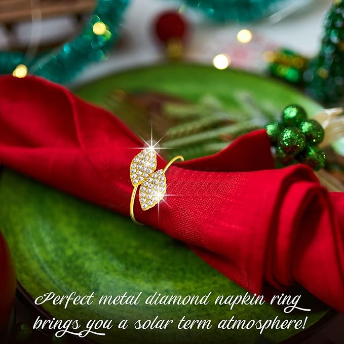 Hotop 72 Pcs Gold Napkin Rings Gold Table Decorations, Elegant Bling Leaves Napkin Rings, Rhinestone Guest Towels Buckle for Holiday Gather Party, Wedding Dinner Banquet Table Decoration