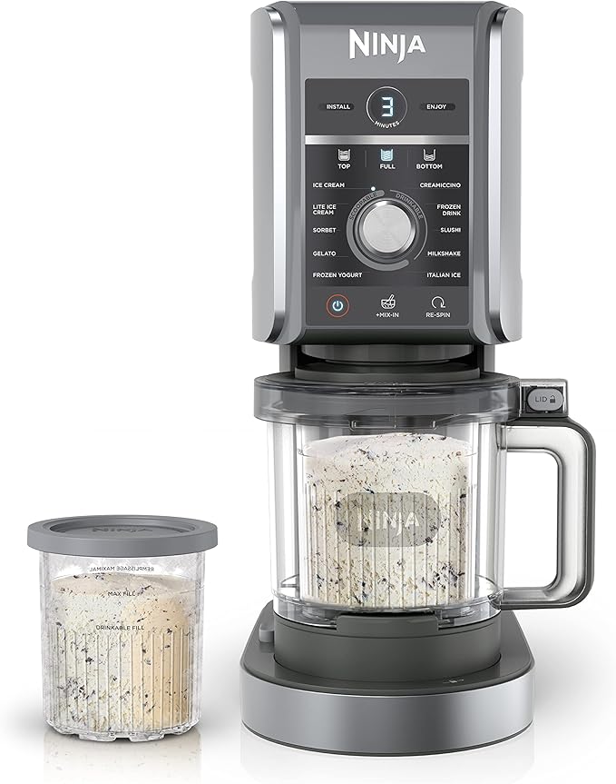 Ninja CREAMi Deluxe Ice Cream Maker, Treats and Frozen Desserts, Sorbet, Milkshakes, Yogurt and More, 11-in-1 Programs, XL Capacity, Includes Two 24-oz Family-Size Tubs, Silver, NC501