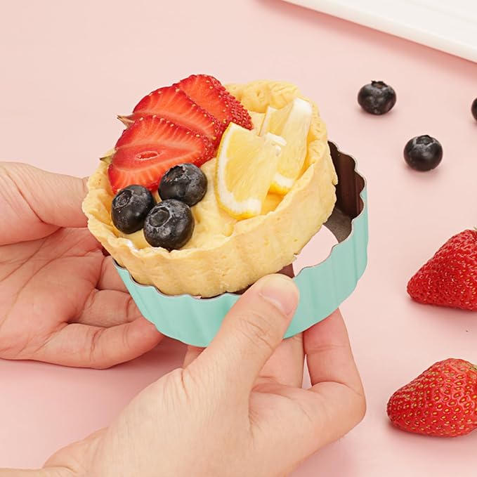 Mini Tart Pan Set, 6PCS 3.6 Inch Tart Pans with Removable Bottom and Tart Tamper, Extra Deep 1 Inch Tartlet Pan, Nonstick Bakeware for Mini Pies, Tarts, Quiches, Cheesecakes (Green)