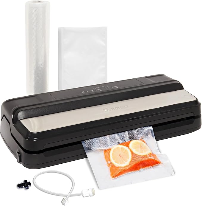 Kenmore Vacuum Sealer Machine - Food Saver Vacuum Sealer with Bags, Dry & Moist Modes, 7 Preset Settings, Includes Bag Roll, Bottle Stopper, Stainless Steel Envasadora al Vacío for Meat