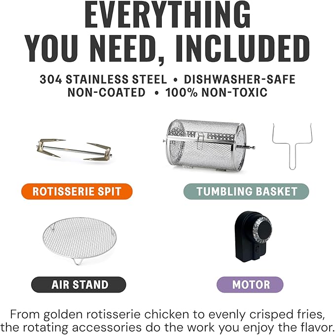 Non Toxic Air Fryer™ 9-in-1 Functions - Glass AirFryer 5 Quart w/ 360 Visibility, Self-Cleaning, 400F Vortex Air Fryer for Even Cooking, BPA-Free Teflon Free, Rotisserie, Roast, Bake, Sage