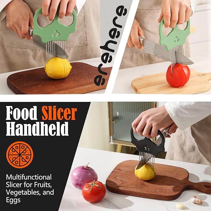 Stainless Steel Onion Cutter & Egg Slicer – Multi-Function Vegetable Cutter and Herb Stripper for Avocados, Tomatoes, and Potatoes (White)