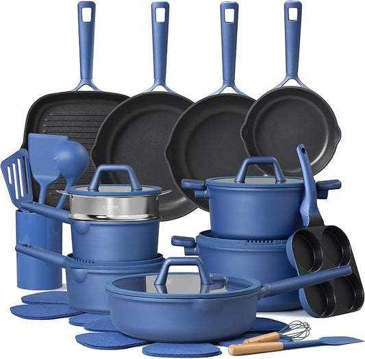 CAROTE 31PCS Pots and Pans Set, Nonstick Cookware Set Kitchen Non Stick Induction Titanium Cookware Non-toxic Granite Cooking set