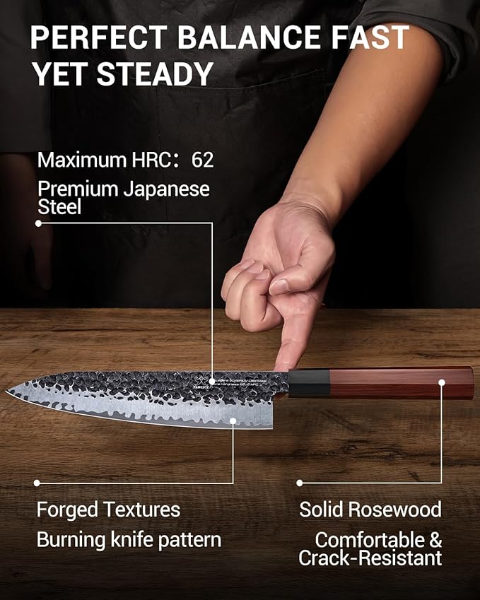 8 Inch Japanese Knife, Hand Forged 5 Layers High Carbon 9CR18MOV Steel Rosewood Handle Chef Knife, Ultra Sharp Durable Professional Kitchen Knife, A Thoughtful Gift for Husband/Wife