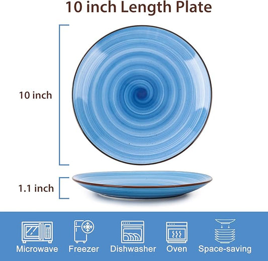 KitchenTour Large Ceramic Dinner Plates, 10 Inch Porcelain Serving Plate for Salad, Dessert Pizza Steak Pasta Plates Set, Dishwasher and Microwave Safe - Set of 6, Assorted Cool Colors