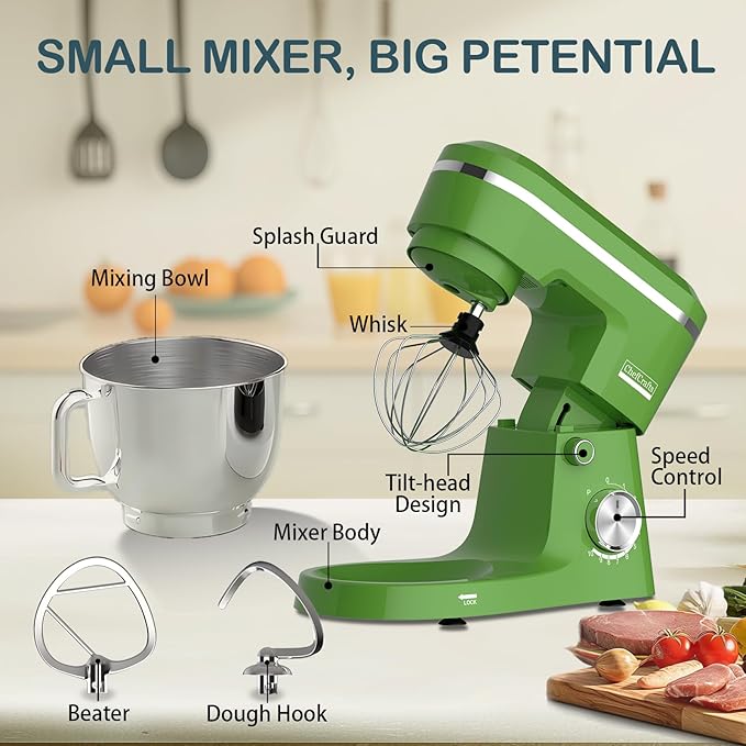Household Stand Mixer with 6.5 Quart Bowl, Electric Food Mixer 10+p Speeds 660W, Kitchen Tilt-Head Bread Dough and Cake Mixers with Dough Hook, Whisk, Beater, Splash Guard