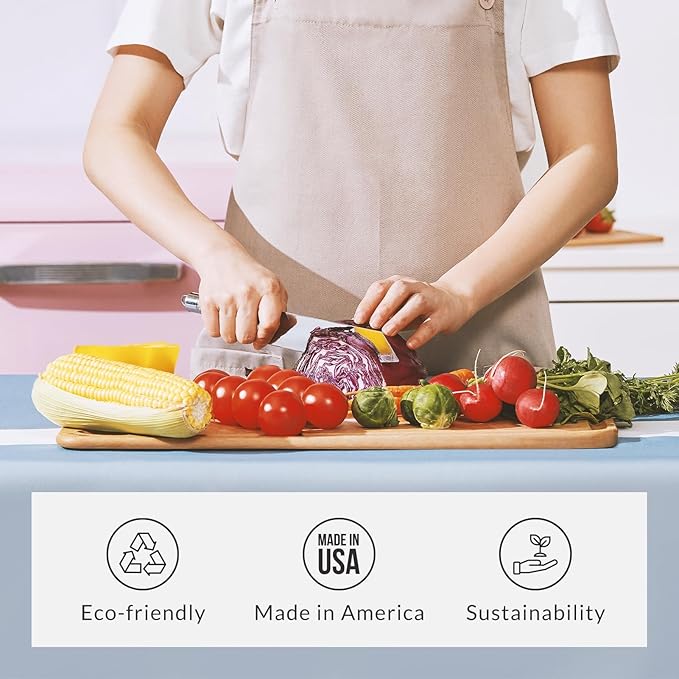 Elihome Premium Series Color Code Wood Fiber Dishwasher Safe Cutting board for Kitchen, Made in USA, Food Icon, Juice Grooves, Non-Porous, Non-slip Feet, Medium 13" x 10"
