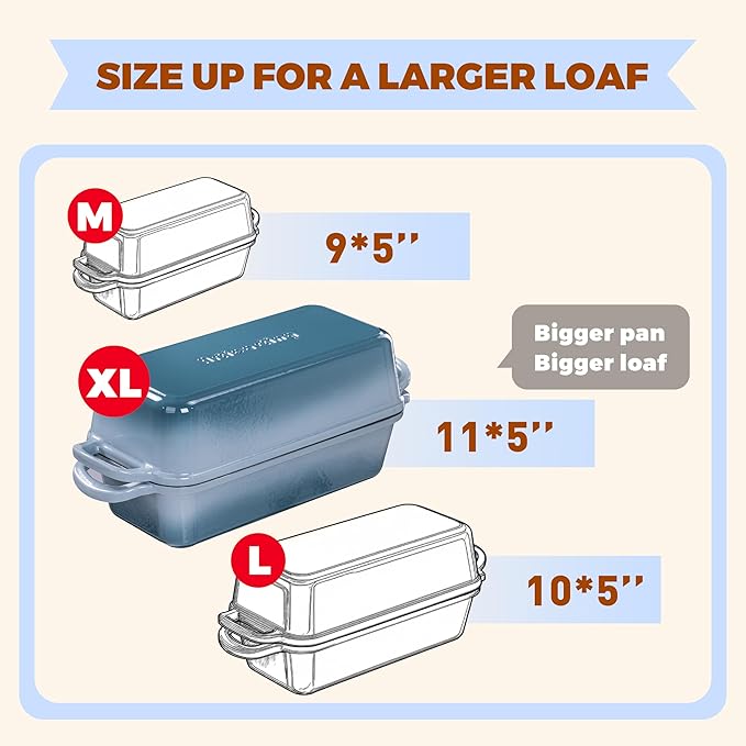 Articasting 11x5 Inch Cast Iron Bread Loaf Pan With Lid, 5.8 Qt Large Loaf Pan for Sourdough Bread Baking, Heavy Duty Dutch Oven Bread Pan For a Crispy Crust, Seasalt