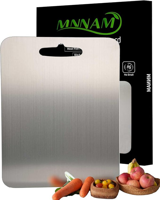 Titanium Cutting Boards for Kitchen,Pure Titanium Double Sided,Dishwasher Safe,Food-Grade Metal Chopping Board for Camping & Suitable for Meat,Charcuterie,Vegetables & Fruits(M 14.2" x 9.9" x 0.06")