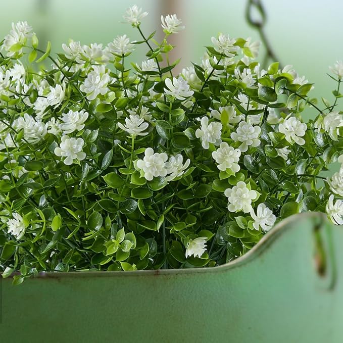 24PCS Artificial Eucalyptus Plants,Fake Boxwood Shrubs UV Resistant No Fade Faux Plastic Greenery for Wedding Bridal Bouquet Indoor Outdoor Home Garden Kitchen Office Table Vase(Milk Green)