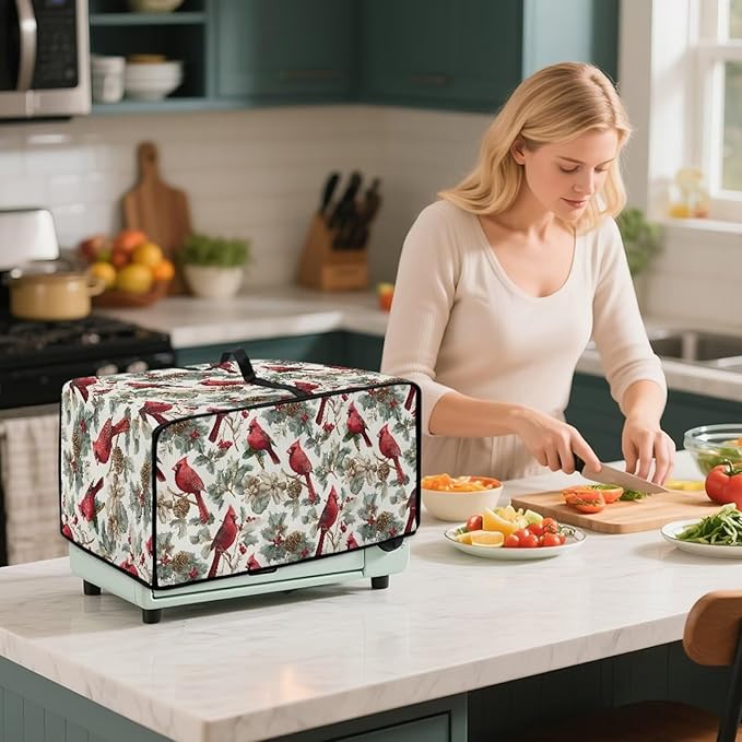 Doojoayie 8 Slice Toaster Cover Cardinal Bird Toaster Oven Cover Stain Resistant Small Appliance Dust Protector Modern Home Decor Gift for Mother, Wife, Women Cook