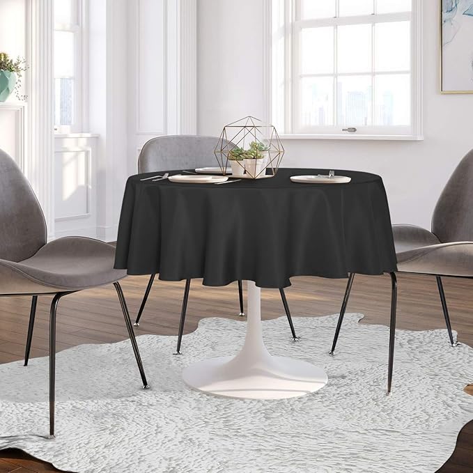 sancua Round Tablecloth - 60 Inch (Fits 20-48 Inch Tables), Water Resistant Spill Proof Washable Polyester Table Cloth Decorative Fabric Table Cover for Dining, Buffet Parties and Camping, Black
