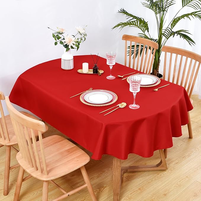 Large Oval Tablecloth 60 x 120 Inch Washable Fabric Table Cloth Solid Red Table Cover for Dining Wedding Party Banquet Tabletop Decoration