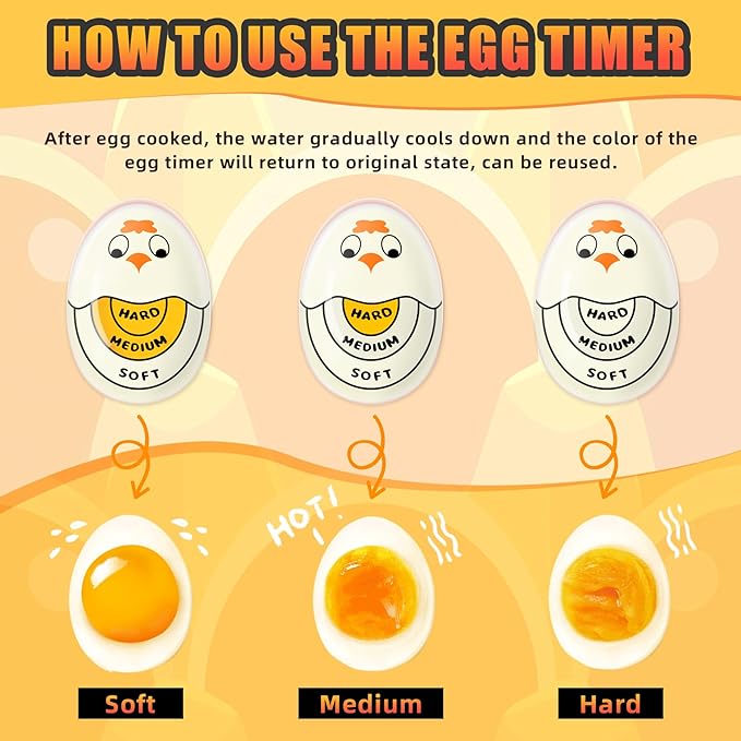 Egg Timer for Hard Boiled Eggs Soft Boiled Color Changing Indicator Tells When Eggs are Ready, Yellow 4pcs