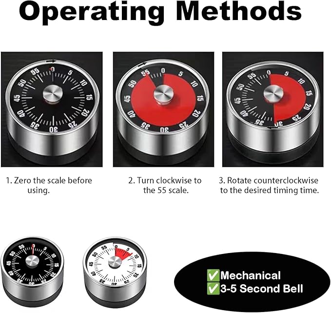 Digital Kitchen Timer for Cooking, Loud Alarm, Magnetic Back (Black)