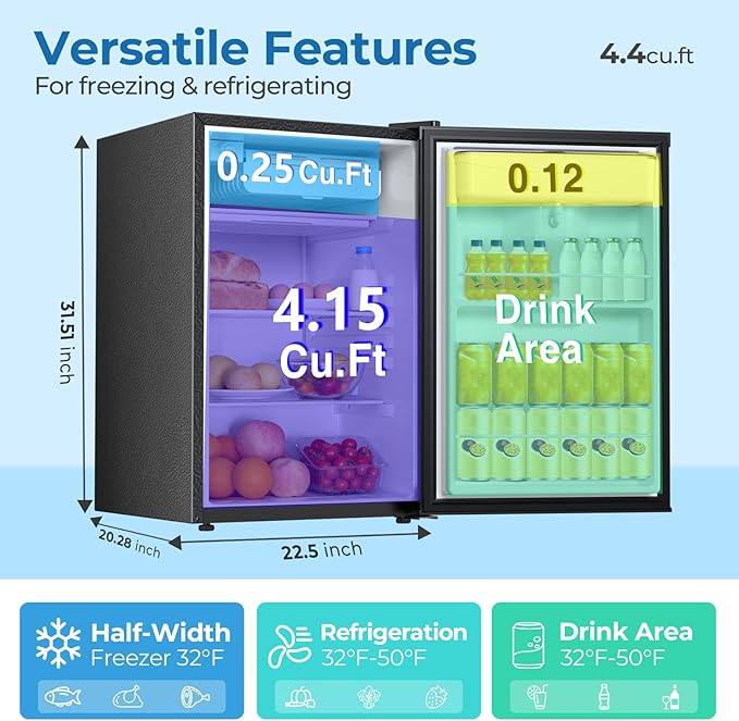 Compact Refrigerator 4.4 cu.ft mini fridge with Water Dispenser, Single Door Refrigerator with Adjustable Temperature Settings, Low noise, for Bedroom, Office, Dorm Black