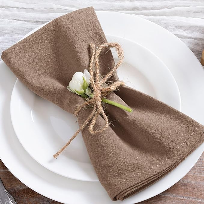MLMC 8 Pack Nude Cloth Napkins Rustic Washable Cotton Linen Napkins Set of 8 17"x17" Reusable Brown Dinner Napkins Cloth for Wedding Party Reception Gathering Table Decorations