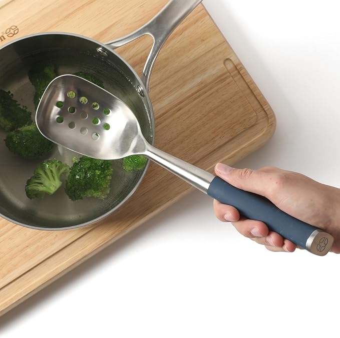 Calphalon Edge Stainless Steel Slotted Kitchen Spoon - Navy Blue