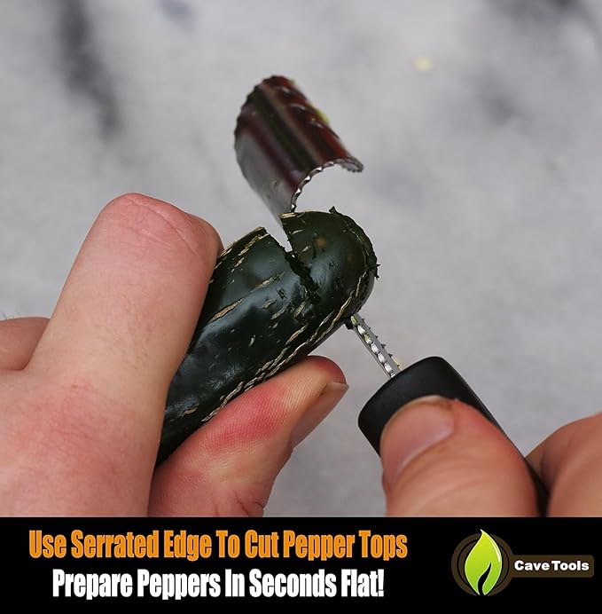 Cave Tools Jalapeno Pepper Corer and Deseeder to Peel or Slice Off Bell, Banana, or Chili Pepper Tops/Stems For Roasting Poppers on Grill, Smoker, or Oven - Kitchen and BBQ Accessories