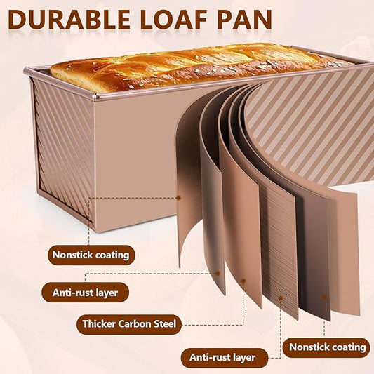 Pullman Loaf Pan with Lid 13x4, Large Bread Pan for Homemade Sandwich with Cover, 2.2lb Long Bread Loaf Tin for Sourdough, Nonstick & Easy Clean (Gold)