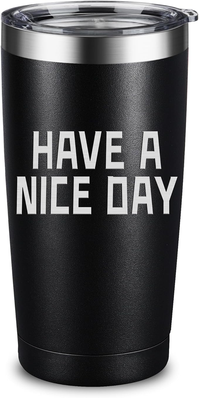 Funny Fathers Day Coffee Mug Tumbler with Middle Finger on the Bottom for Men and Women - White Elephant Gifts for Adults - Christmas Unique Holiday and Birthday Gag Gifts, 20oz Black