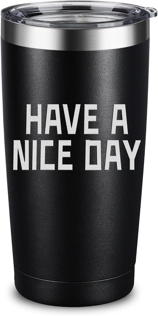 Funny Fathers Day Coffee Mug Tumbler with Middle Finger on the Bottom for Men and Women - White Elephant Gifts for Adults - Christmas Unique Holiday and Birthday Gag Gifts, 20oz Black