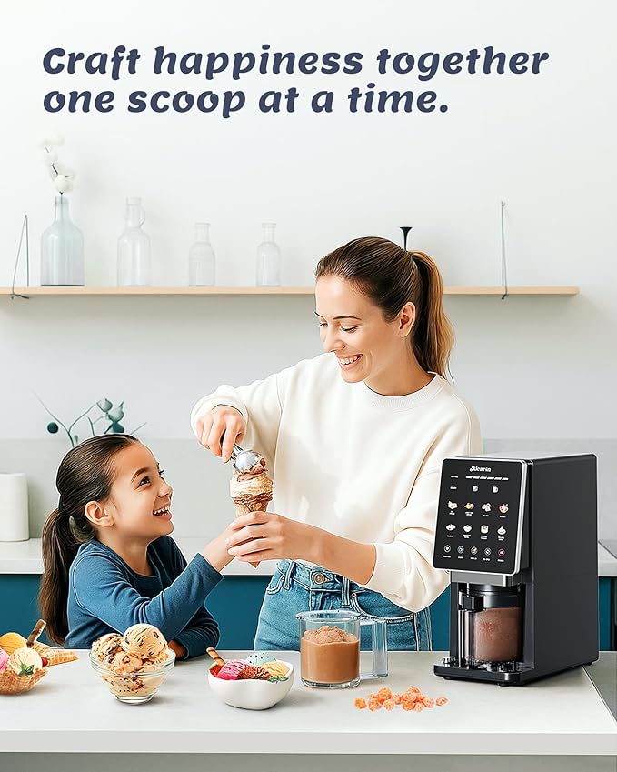 Alcarin Electric Ice Cream Maker Machine for Homemade, Frozen Treat, Gelato, Yorgurt, Sorbet, Mix-in & More, 10 One-Touch Programs with 3 Pints, Keto, Vegan, Dairy-Free Options