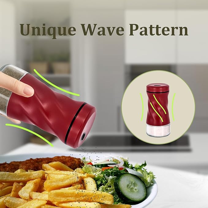 Red Salt and Pepper Shakers with Adjustable Pour Hole, NEODACO Glass Shaker with Stainless Steel Lids for Home, Restaurants, and Weddings, Ideal for Himalayan, Black Pepper, Kosher, and Sea Salts