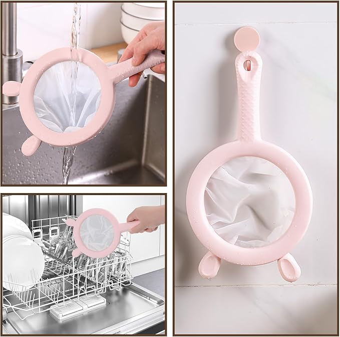 3-in-1 Fine Mesh Filter Kit with Detachable Sieve, 100/200/300 Mesh Filter with Pink Handle, Interchangeable Nylon Filter for Coffee, Tea, Nuts, Milk Juice, Fine Mesh Food Grade PP Frame（Pink）