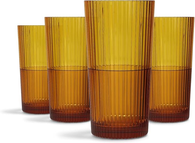 Drinique Unbreakable Edition Collins 12 oz Tritan Renew Plastic Collins Glass Amber 4-Pack