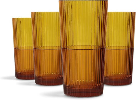 Drinique Unbreakable Edition Collins 12 oz Tritan Renew Plastic Collins Glass Amber 4-Pack