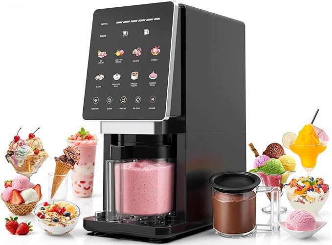 Valentine’s Day Gift – Ice Cream Maker & 10-in-1 Frozen Treat Maker, 20 oz 1 Pint, Mix-In + Re-Spin for Creamier Texture, Gelato/Sorbet/Slushie/Frozen Yogurt/Milkshake/Smoothie Bowls, Recipe Guide