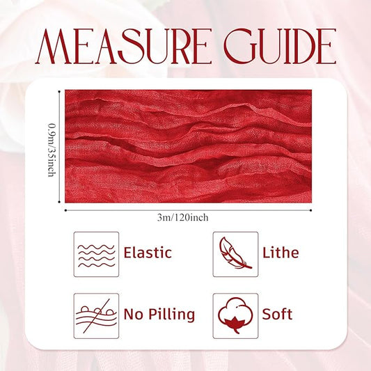 Wokceer Cheesecloth Table Runner 2Pack 10FT Red Boho Gauze Easter Christmas Cheese Cloth Table Runner for Party Thanksgiving Long Rustic Sheer Table Runners for Baby Bridal Shower Wedding Table