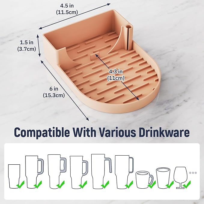 NiHome Silicone Water Bottle Drying Rack Compatible with Stanley Tumblers 20-40oz,Mugs, Wine Glasses, Compact Portable Cup Dryer Stand with Anti-Slip Base for Countertops, RVs & Travel (Cream Pink)