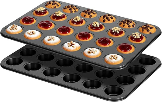 WESIRI 2 Pack Mini Muffin Pan Nonstick 24 Cup, Mini Cupcake Pans for Baking 24 Cups, Carbon Steel
