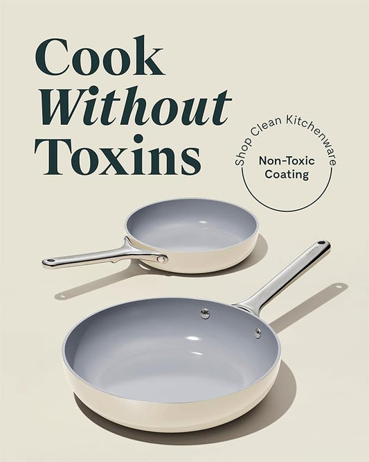 Caraway Fry Pan Duo - Nonstick Ceramic Frying Pan (8" & 10.5”) - Non Toxic, PTFE & PFOA Free - Oven Safe & Compatible with All Stovetops (Gas, Electric & Induction) - Sage