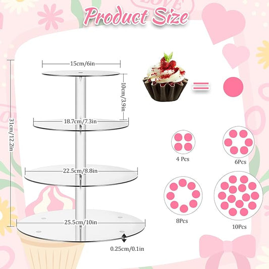 4 Tier Round Cupcake Stand, Cupcake Stands for Party Clear Cup Cake Display Dessert Table Display Cup Cake Tower Stand Thick for Weddings, Birthdays, Holidays