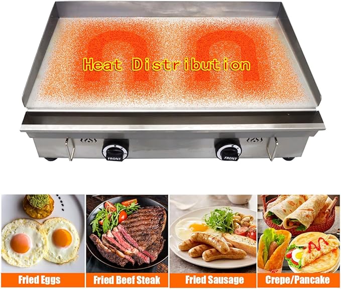 2000Pa Natural Gas Grill Griddle Stainless Steel Countertop Griddle 28.94" x 16.14" Hotplate BBQ Teppanyaki Adjustable Temperature Flat Cooking Griddle Grill for Commercial